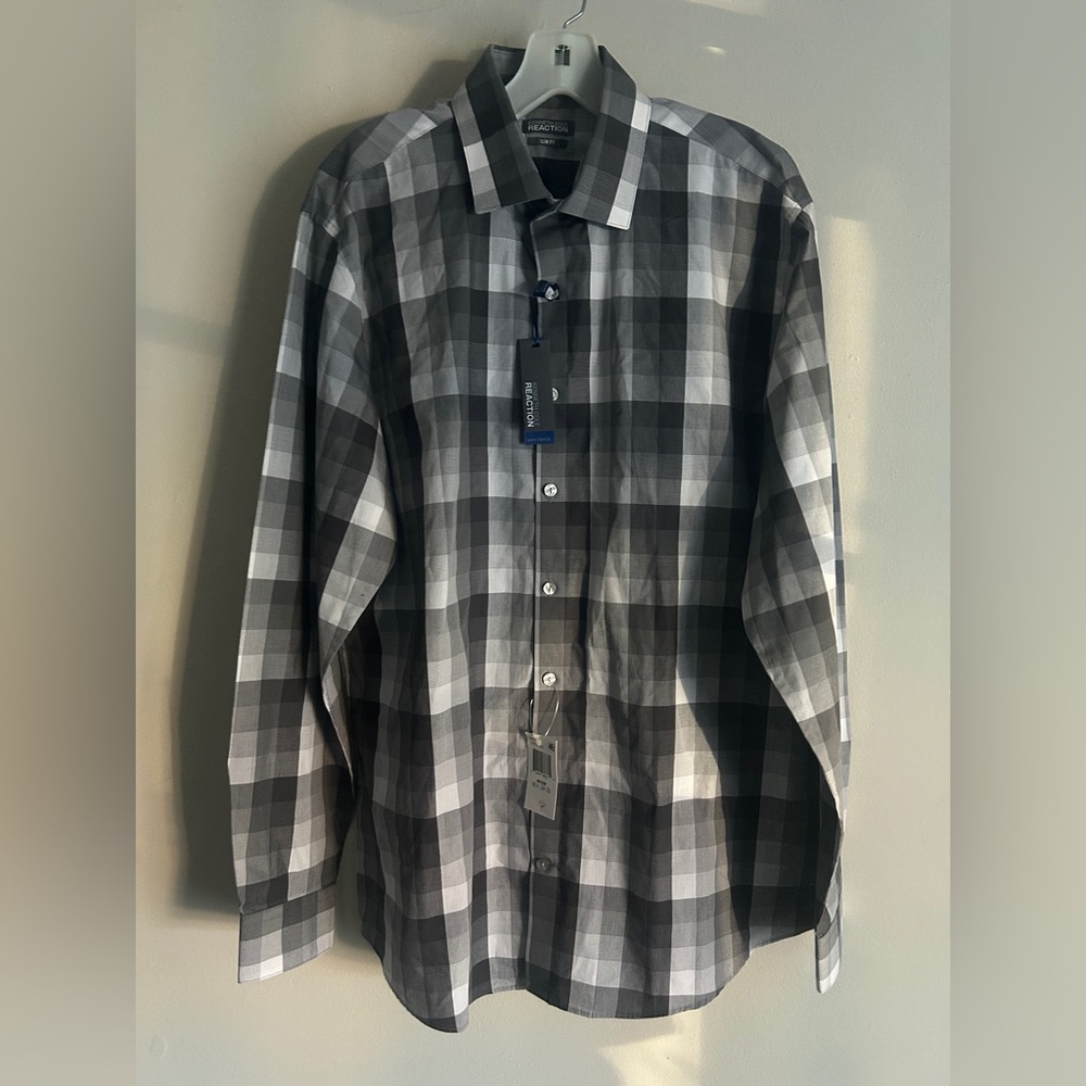 Kenneth Cole Reaction Men’s Plaid Shirt sz 16.5 34-35 NWT